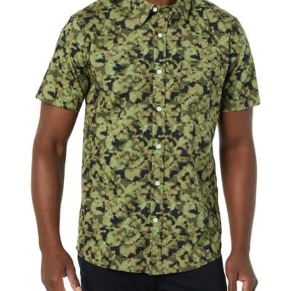 🎄NWT Goodthread Slim-Fit SS Stretch Poplin Shirt Button Down‎ Blurred Camo M - Picture 3 of 5